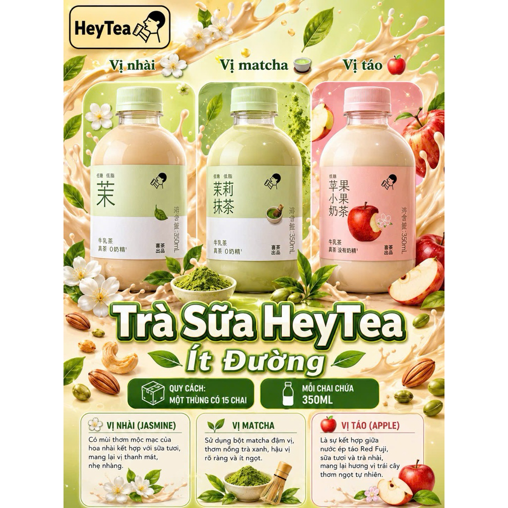 Combo 3 chai trà sữa heytea hót hít 2026