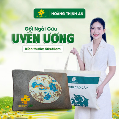 Gối Ngải Cứu Uyên Ương Hoàng Thịnh An Cao Cấp Chính Hãng Happy Life Kích Thước 35x50cm