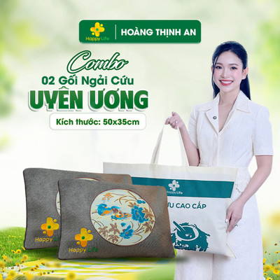 Combo 2 Gối Ngải Cứu Uyên Ương Chính Hãng Happy Life Kích Thước 35x50cm