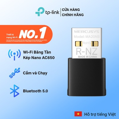 USB Wi-Fi Mercusys MA20NB Băng Tần Kép Nano AC650