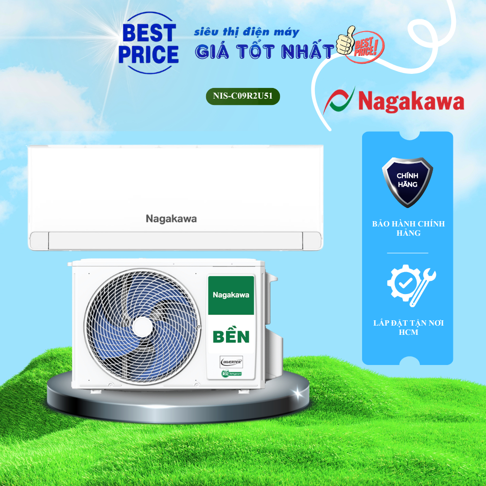 NIS-C09R2U51 Máy lạnh Nagakawa 1HP Inverter gas R32, dàn đồng, tiết kiệm điện NIS-C09R2U51