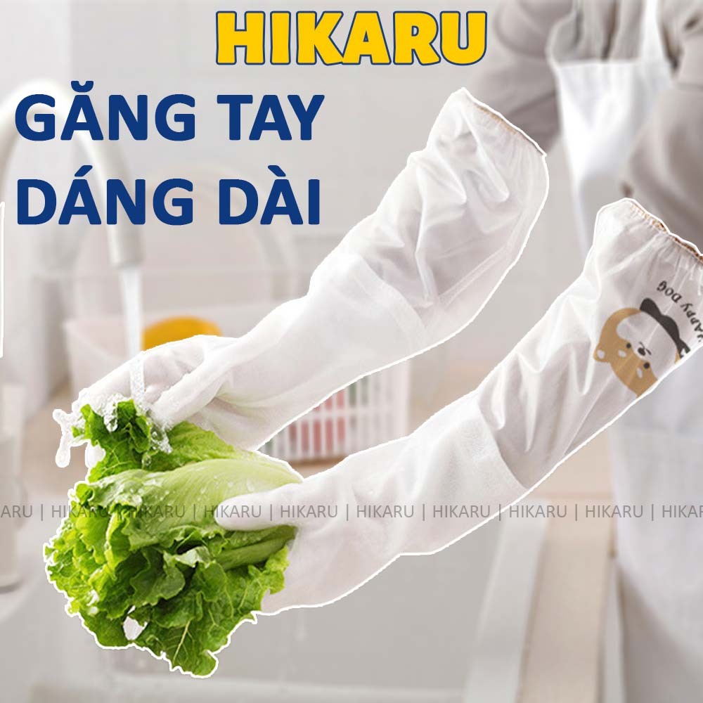 Găng Tay Làm Bếp  Dài Chít Gấu HIKARU Găng Tay Cao Su Rửa Bát Dọn Dẹp Tiện Lợi HIKARU DT240301401