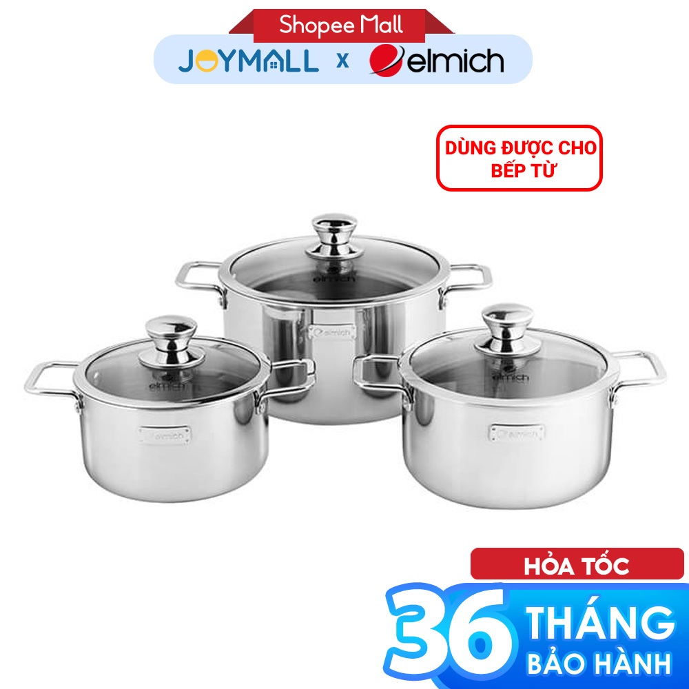 Bộ nồi Inox 3 lớp đáy liền Elmich Trimax classic 2105OL size 16,20,24cm, Hàng chính hãng - JoyMall