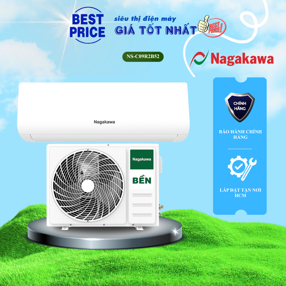 Máy lạnh Nagakawa NS-C09R2B52 1HP, gas R32, làm lạnh nhanh, dàn đồng, non-inverter
