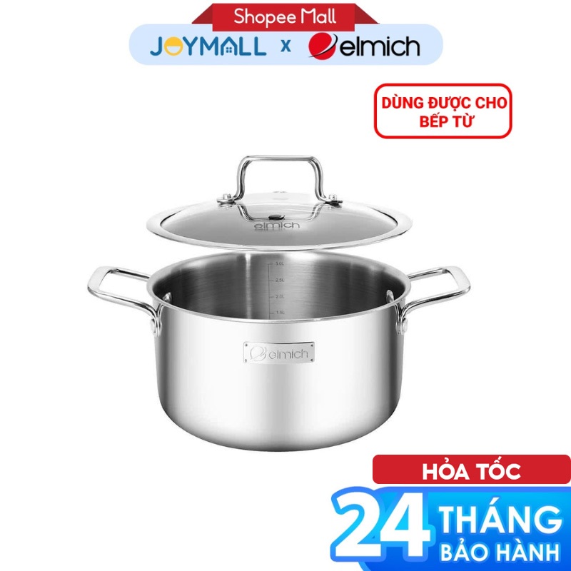 Nồi Inox 3 Lớp Đáy Liền Elmich 2405OL 2408OL, Hàng Chính Hãng, Sử Dụng Mọi Loại Bếp -JoyMall