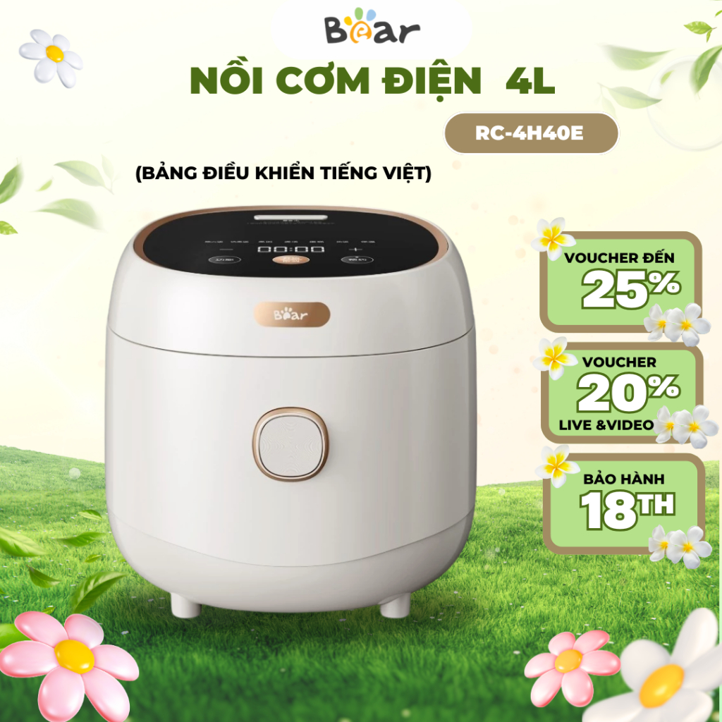 Nồi cơm điện 4L đa năng Bear RC-4H40E, 800W, Lòng nồi 5 lớp, Giữ nhiệt, Chống dính, BH 18 Tháng