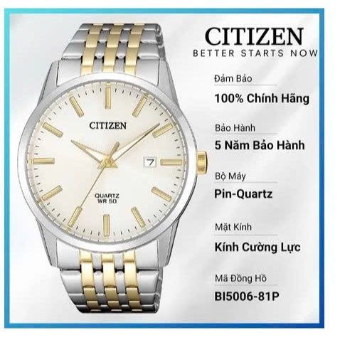 Đồng Hồ Nam Citizen Pin-Quartz Dây Thép Không Gỉ BI5006-81P - Mặt Trắng (39mm)