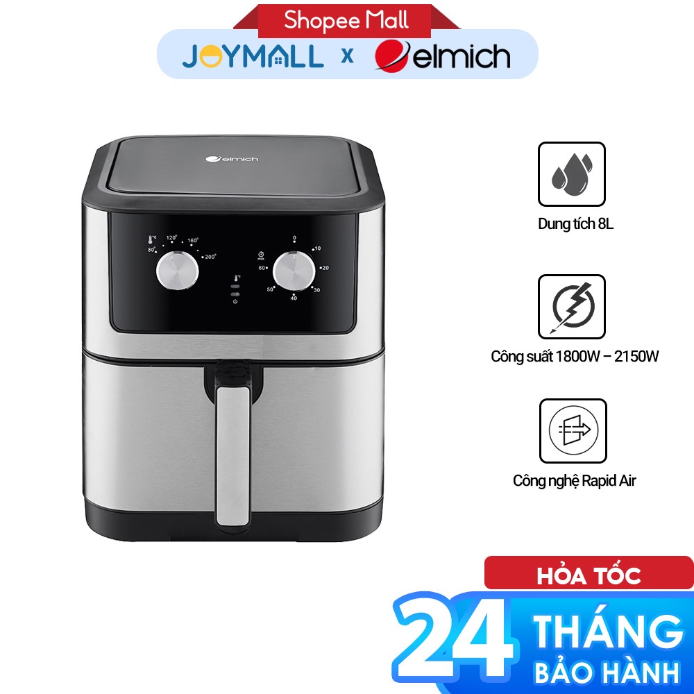 Nồi Chiên Không Dầu Elmich AFE-3951OL 8L, Hàng Chính Hãng, Nướng Được Cả Con Gà, Chống Dính -JoyMall