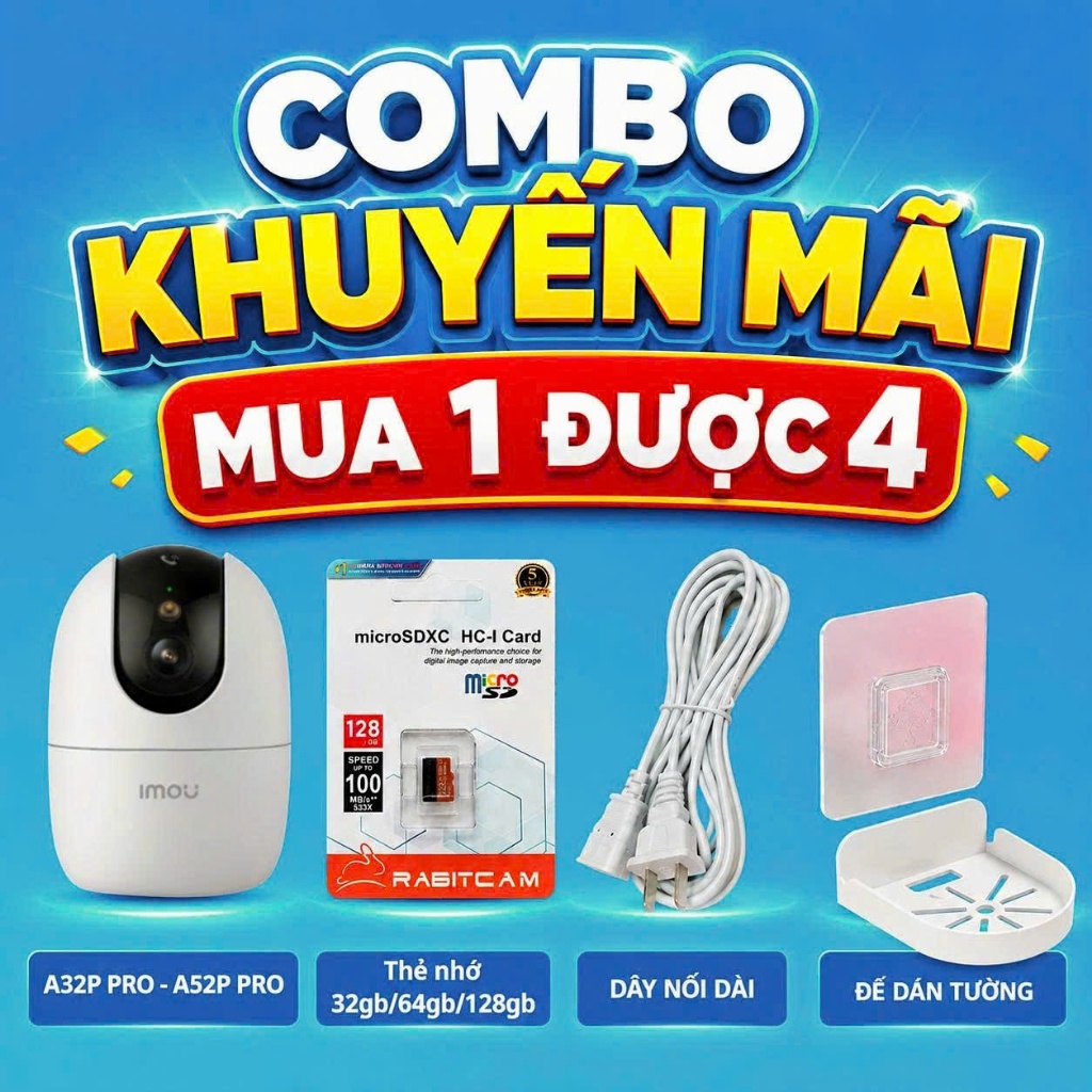 (MUA 1 ĐƯỢC 4)CAMERA IMOU TRONG NHÀ A32EP/A52P/A32P PRO/A52P PRO Kèm Thẻ Nhớ,Dây Nối,Đế Dán Tường