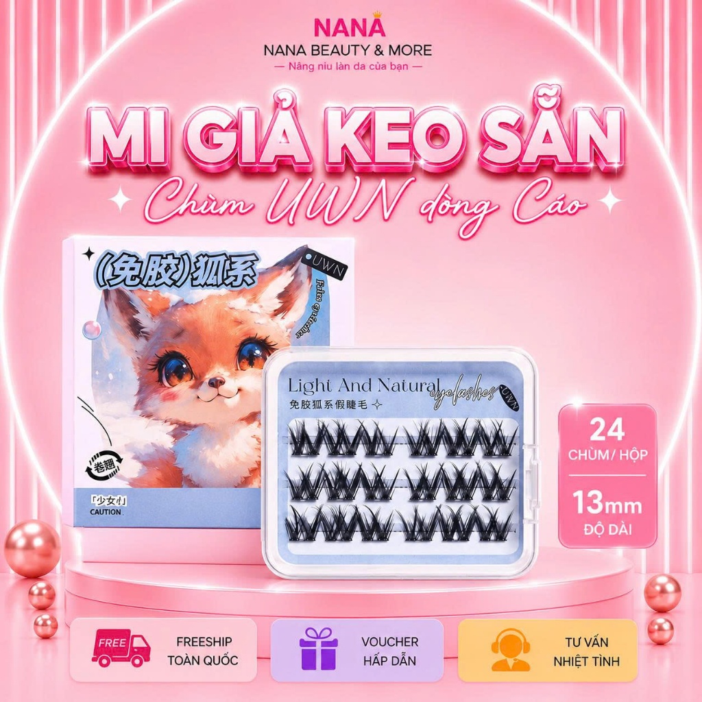 Mi Giả Keo Sẵn Chùm UWN Dòng Cáo Siêu Cong, Mềm, Tự Nhiên - Nana Shop