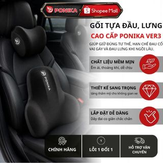 Bộ Gối Tựa Đầu Và Tựa Lưng Ô Tô Cao Su Non PONIKA – Chống Mỏi Cổ, Đệm Lưng Êm Ái Cho Xe Hơi Ver3