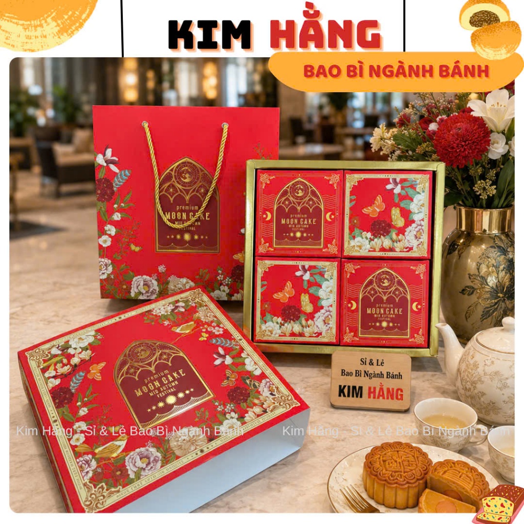 Vỏ Hộp 4 Bánh Trung Thu KIM KHUÊ - Hộp Đựng 4 Bánh Trung Thu 150gr - 250gr . Mẫu Mới 2026