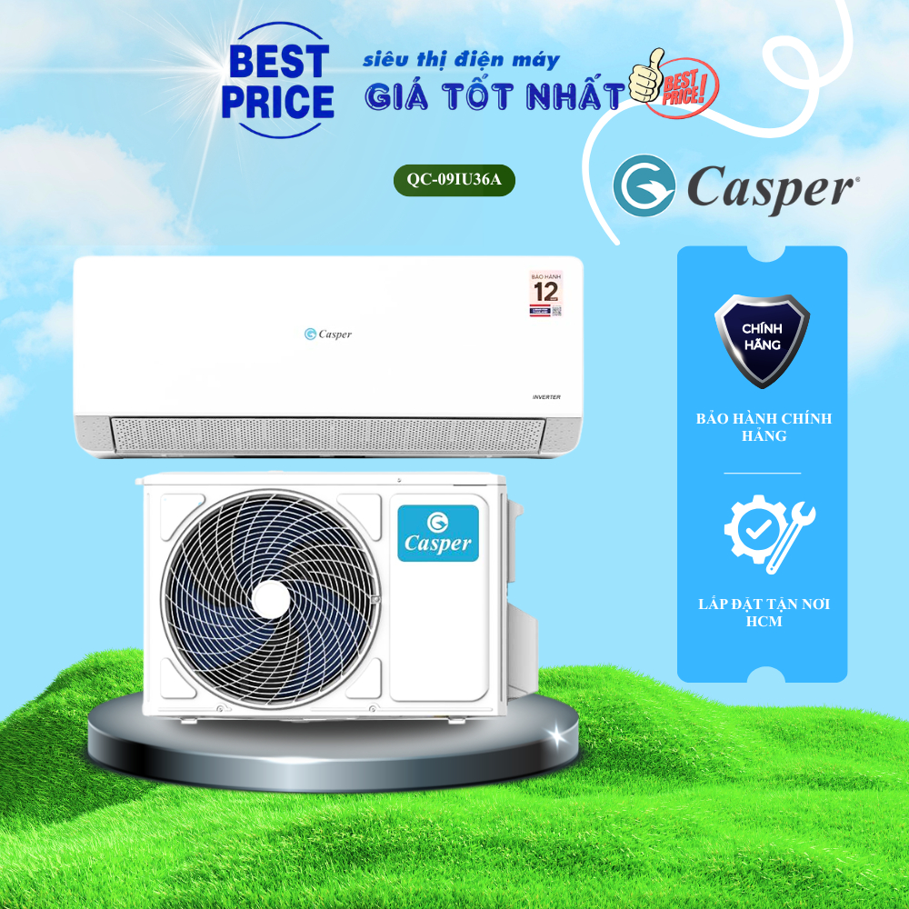 Máy lạnh Casper Inverter 1 HP QC-09IU36A - Điều hòa Casper 9500 BTU 1 chiều Gas R32