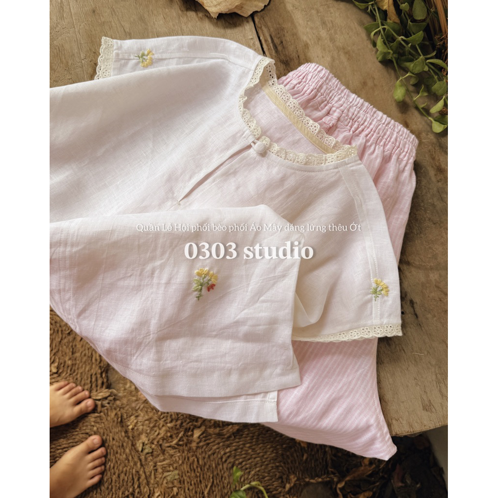 | 0303 studio | áo cộc tay dáng lửng linen - dòng Mây