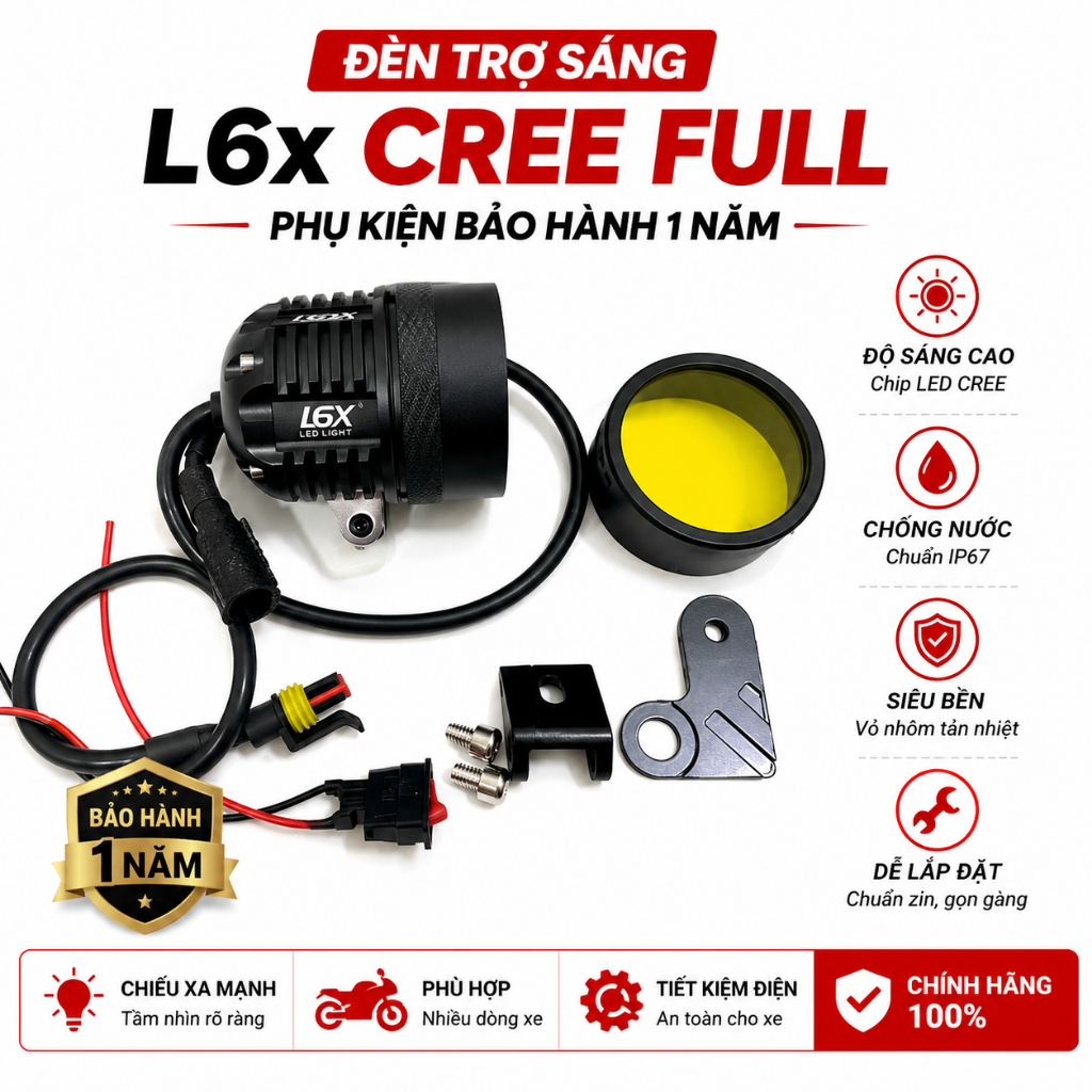 Đèn Trợ Sáng L6x CREE Full Phụ kiện Bảo Hành 1 Năm   HC