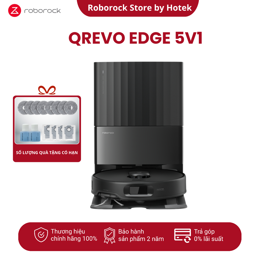 Robot Hút Bụi Lau Nhà Roborock Qrevo Edge 5V1 - Trắng Đen, Kích Thước 352x347x97.9mm, Dung Lượng 0.325L