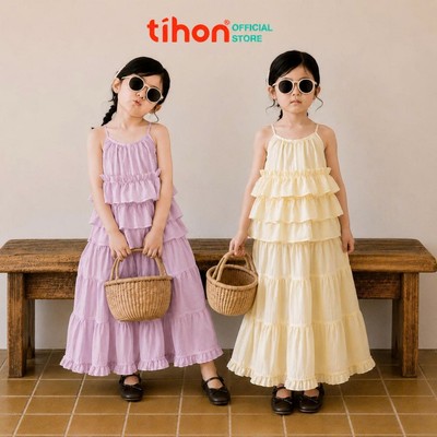 Set bộ bé gái TIHON cao cấp thiết kế áo hai dây kèm chân váy dài siêu xinh cho bé SET0744273