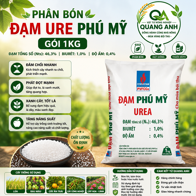 1kg Phân Đạm - Ure - Đạm Phú Mỹ - Tăng Trưởng Cây Trồng