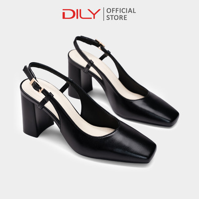 Giày slingback DILY thiết kế mũi vuông thanh lịch, gót vuông cao 7.5cm DL0632