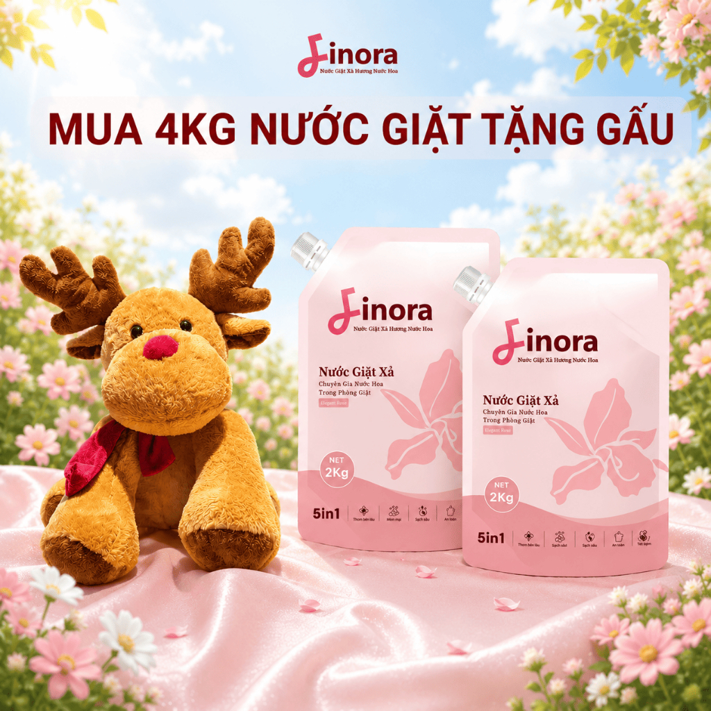 [Tặng 1 Tuần Lộc Khổng Lồ] Combo 2 Túi, 4kg Nước Giặt Finora  Hương Nước Hoa