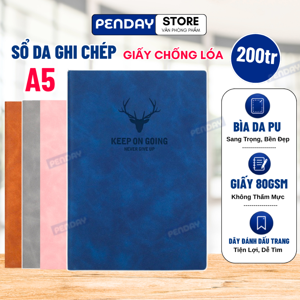 Sổ Tay Bìa Da A5 200 Trang Giấy Dày Chống Lóa Sổ Ghi Chép Văn Phòng Học Sinh Notebook Cao Cấp