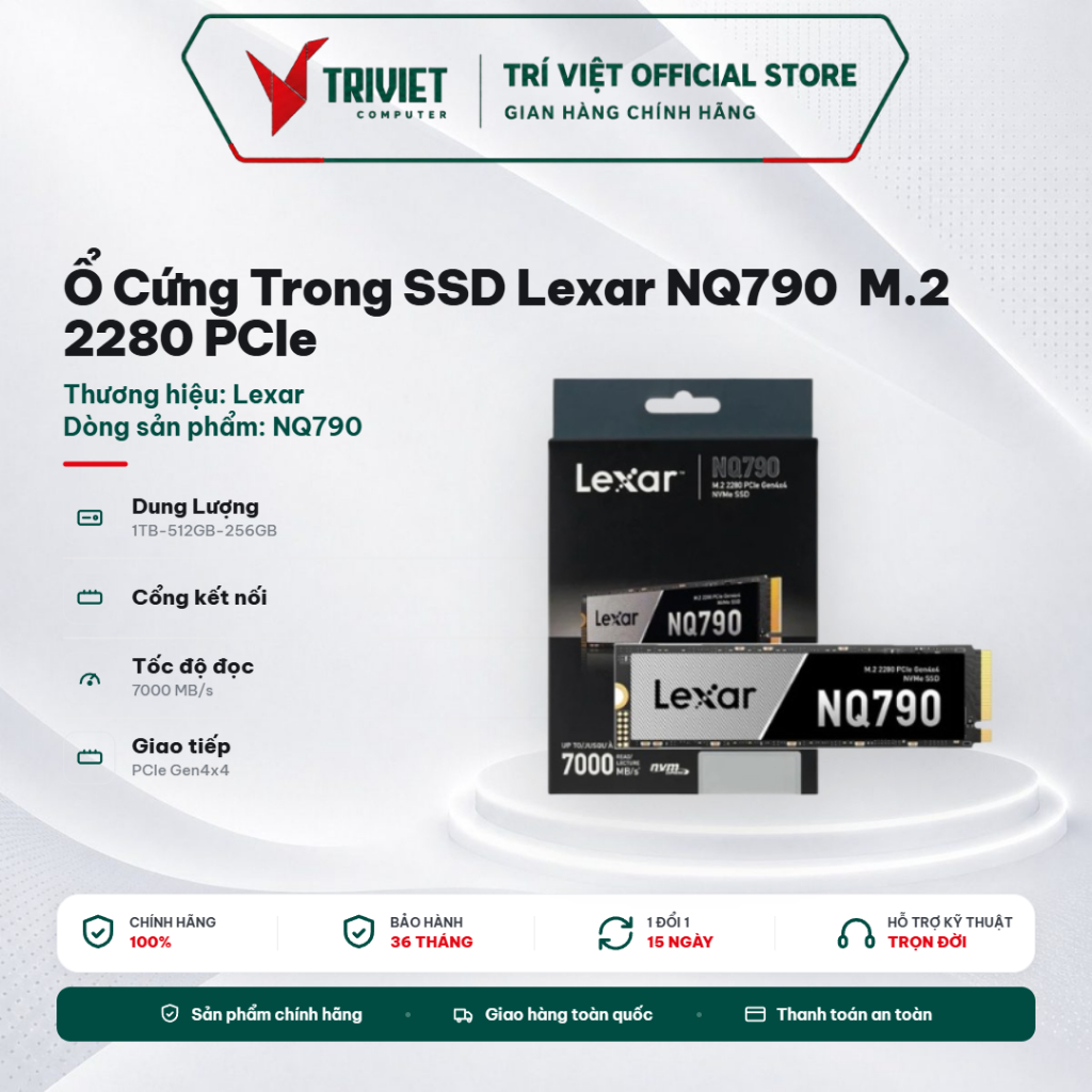 Ổ Cứng Trong SSD Lexar NQ790 1TB M.2 2280 PCIe Gen4x4 NVMe – Read 7000MB/s Write 6000MB/s (LNQ790X00