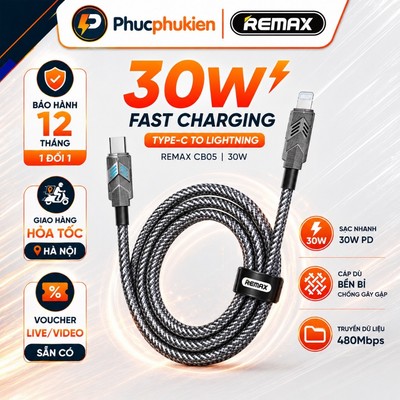 Dây sạc 30w Type C to Lighning Remax CB05 30w đèn led dây dù cho 14 seris trở xuống - Phúc Phụ Kiện