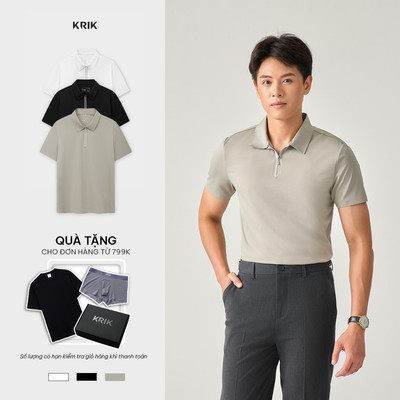 Áo Polo Nam KRIK Form Regular Chất Liệu Co Giãn Thoải Mái Thiết Kế Khóa Zip Nổi Bật PL2280