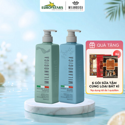 Dầu Gội , Dầu Xả Phục hồi hư tổn, Giảm gàu sạch ngứa da đầu hương nước hoa Milanogica 355ml