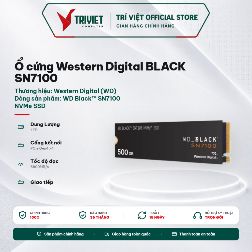 Ổ Cứng Gắn Trong SSD WD BLACK SN7100 1TB NVMe M.2 2280 PCIe Gen4x4 WDS100T4X0E Tốc Độ Đọc 7250MB/s G