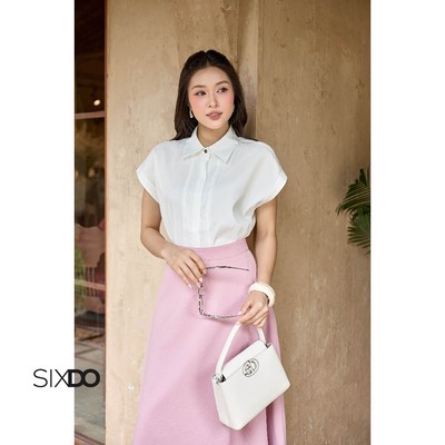 Áo sơ mi tơ cổ đức tay hến SIXDO (White Organza Shirt)