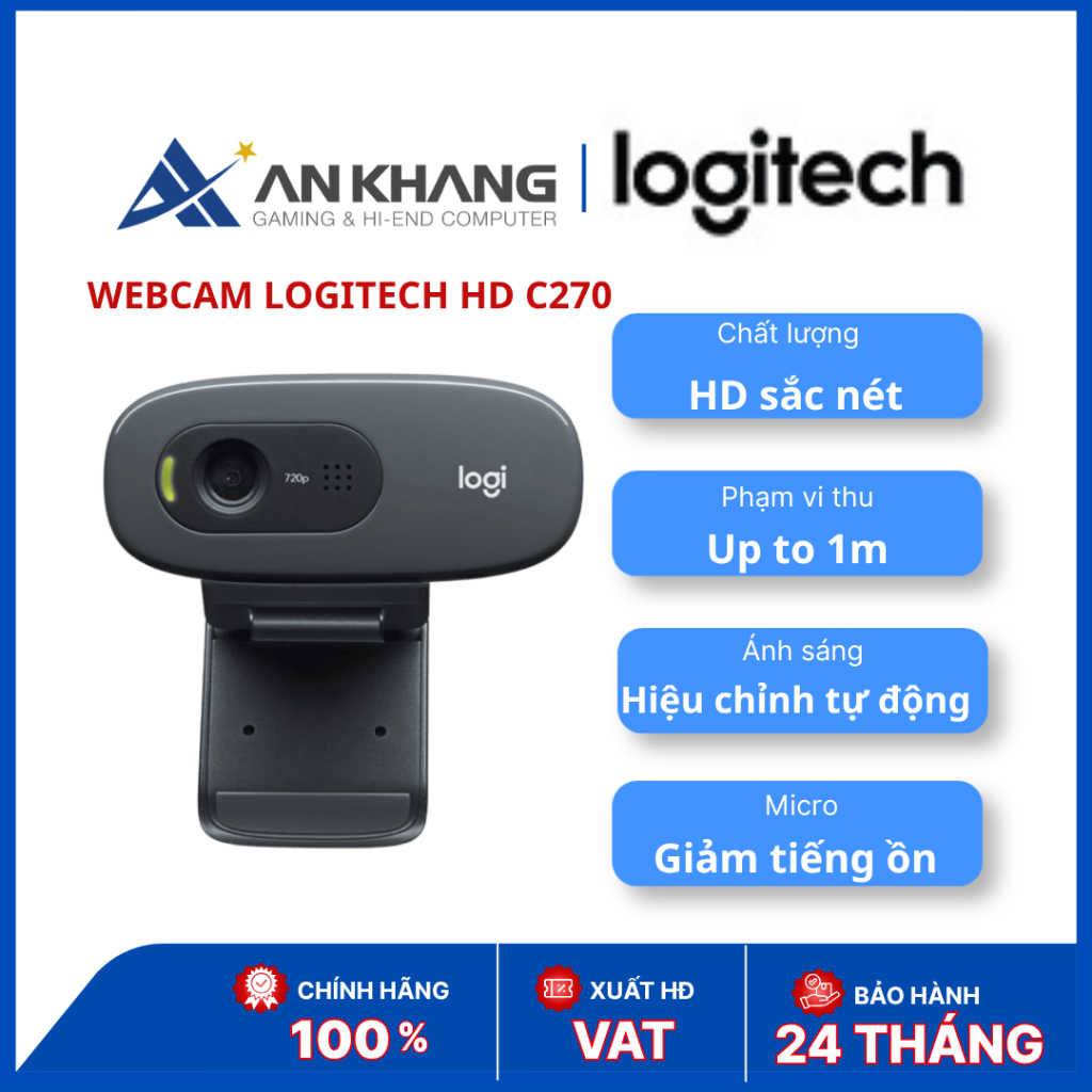 Webcam Logitech HD C270 | HD 720p | Micro giảm ồn | CMOS