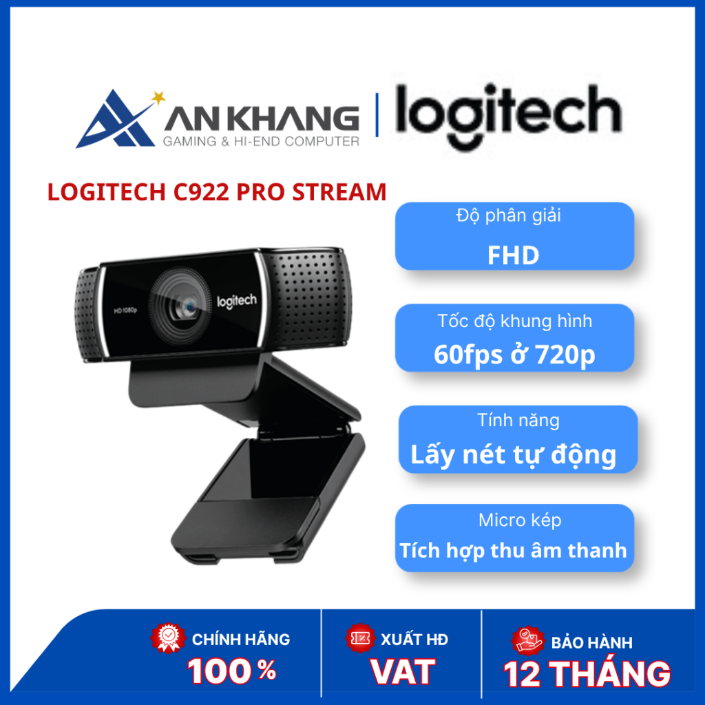 Logitech C922 Pro Stream | Webcam Full HD 1080p | 720p 60fps | Streaming Camera