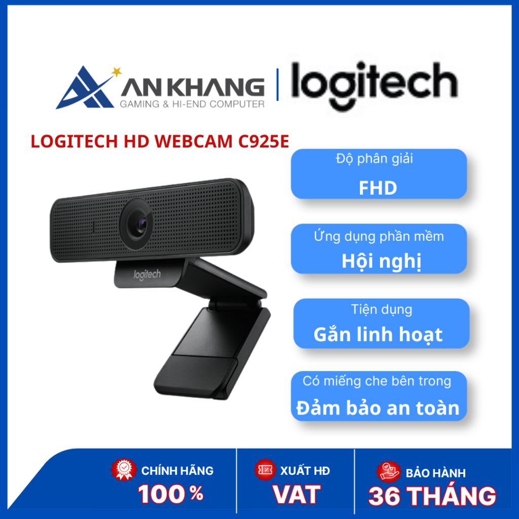 Logitech C925e | Webcam Full HD 1080p | Camera hội họp văn phòng | Privacy Shutter