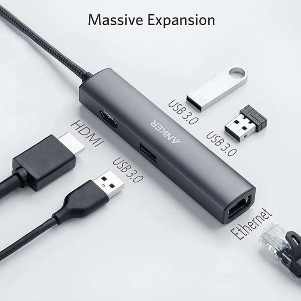 Hub cổng chuyển đổi ANKER 533 PowerExpand+ USB-C Ethernet 5-in-1 – A8338
