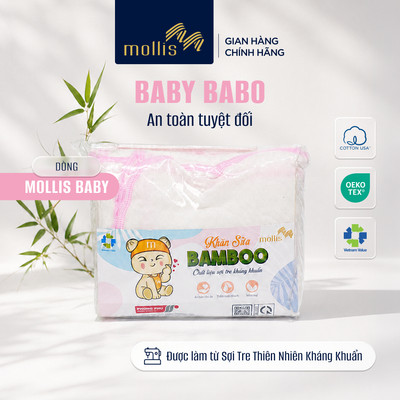 COMBO 2 khăn sữa tre Mollis BABY BABO lành tính dịu nhẹ, kháng khuẩn tự nhiên, phù hợp da em bé, sơ sinh, nhạy cảm P635