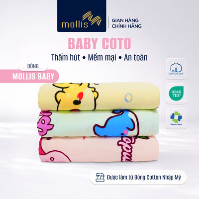 Khăn tắm trẻ em BM5A Mollis BABY COTO thấm hút tốt, dày dặn nhanh khô thiết kế dễ thương, lau người, mặt nâng niu da bé