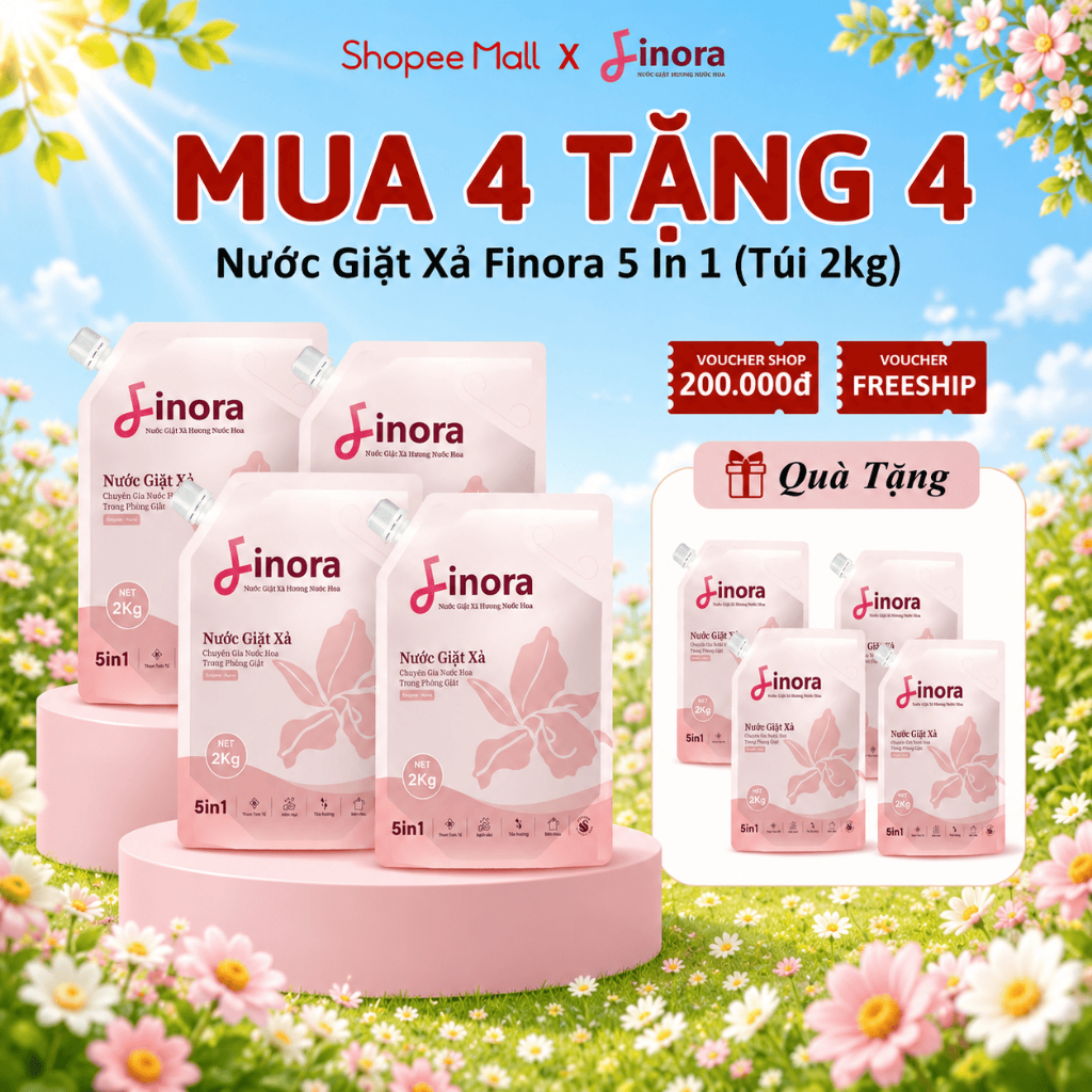 Nước Giặt Xả Finora Hương Nước Hoa Dịu Nhẹ Đanh Bay Vết Bẩn, Mỗi túi 2kg