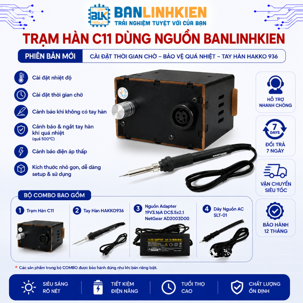 Trạm hàn c11 dùng nguồn phiên bản mới cài đặt thời gian chờ bảo vệ quá nhiệt tay hàn BANLINHKIEN