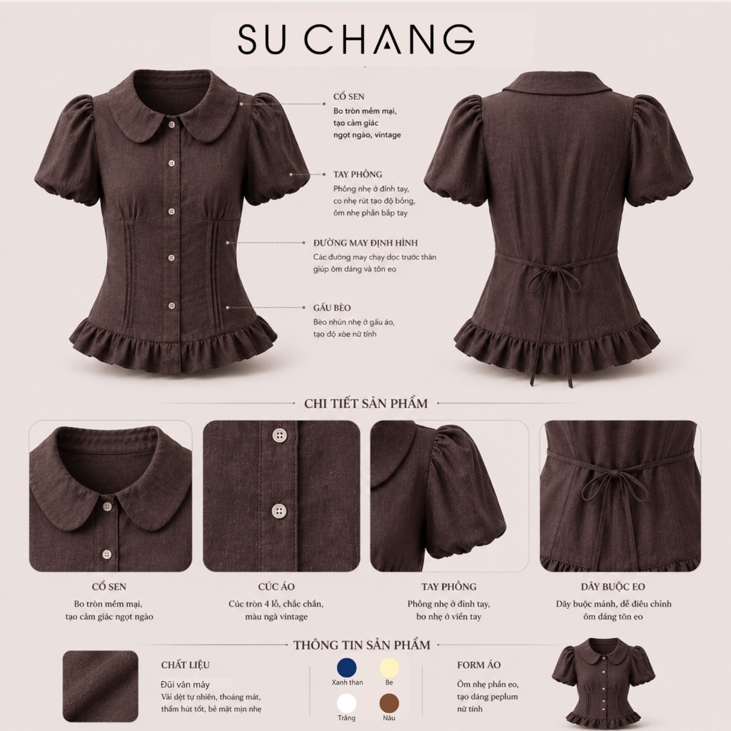 Áo Kiểu Cổ Sen Cúc Dọc Viền Bèo A930 Su Chang Thời Trang Nữ | BigBuy360 - bigbuy360.vn