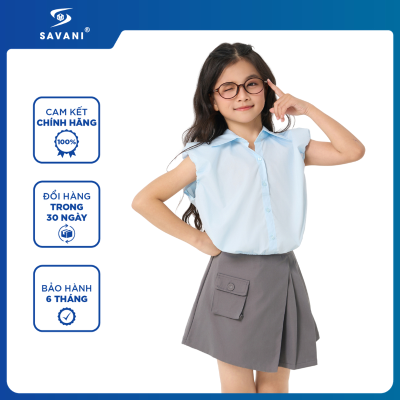 Áo Sơ Mi Bé Gái SAVANI Thiết Kế Cánh Dơi, Chất Vải Mềm Mịn,Thoáng Mát Size 14 Đến 40kg GSSA042S6