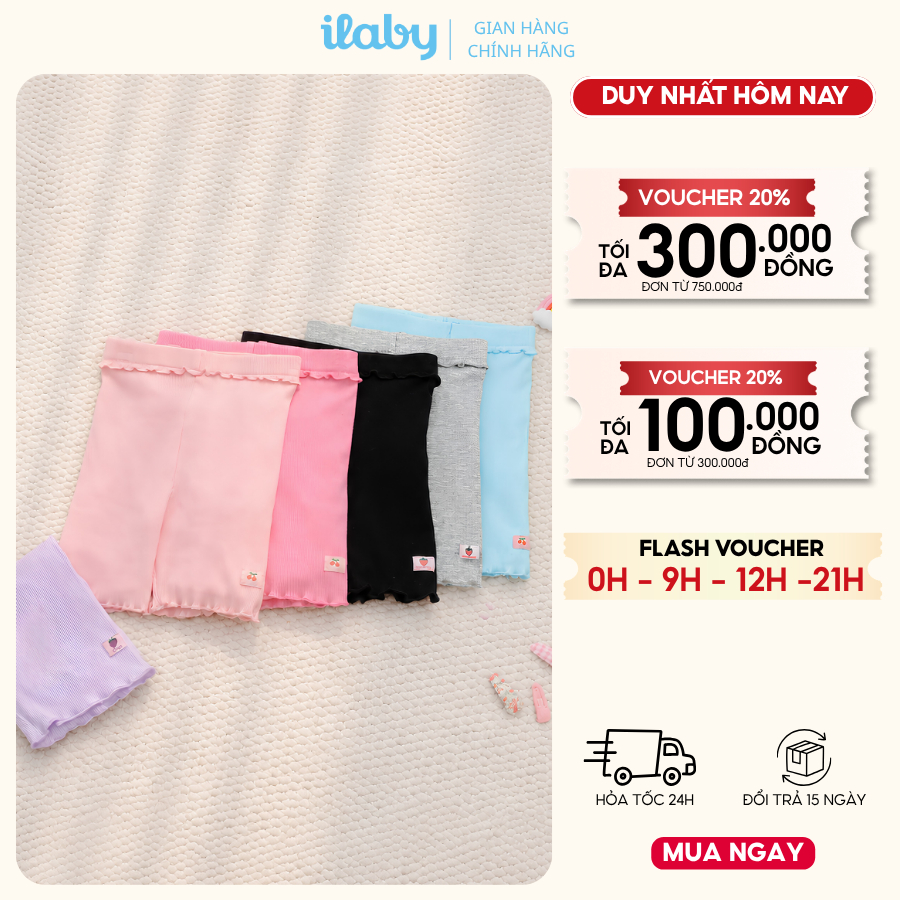 Quần legging đùi bé gái ILABY HCM chất liệu thun tăm mềm mại co giãn tốt [3939]