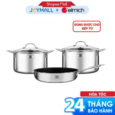 Bộ Nồi Chảo Inox304 Cao Cấp 3 Đáy Nguyên Khối Elmich EL-2113OL Sz18-20, Hàng Chính Hãng - JoyMall