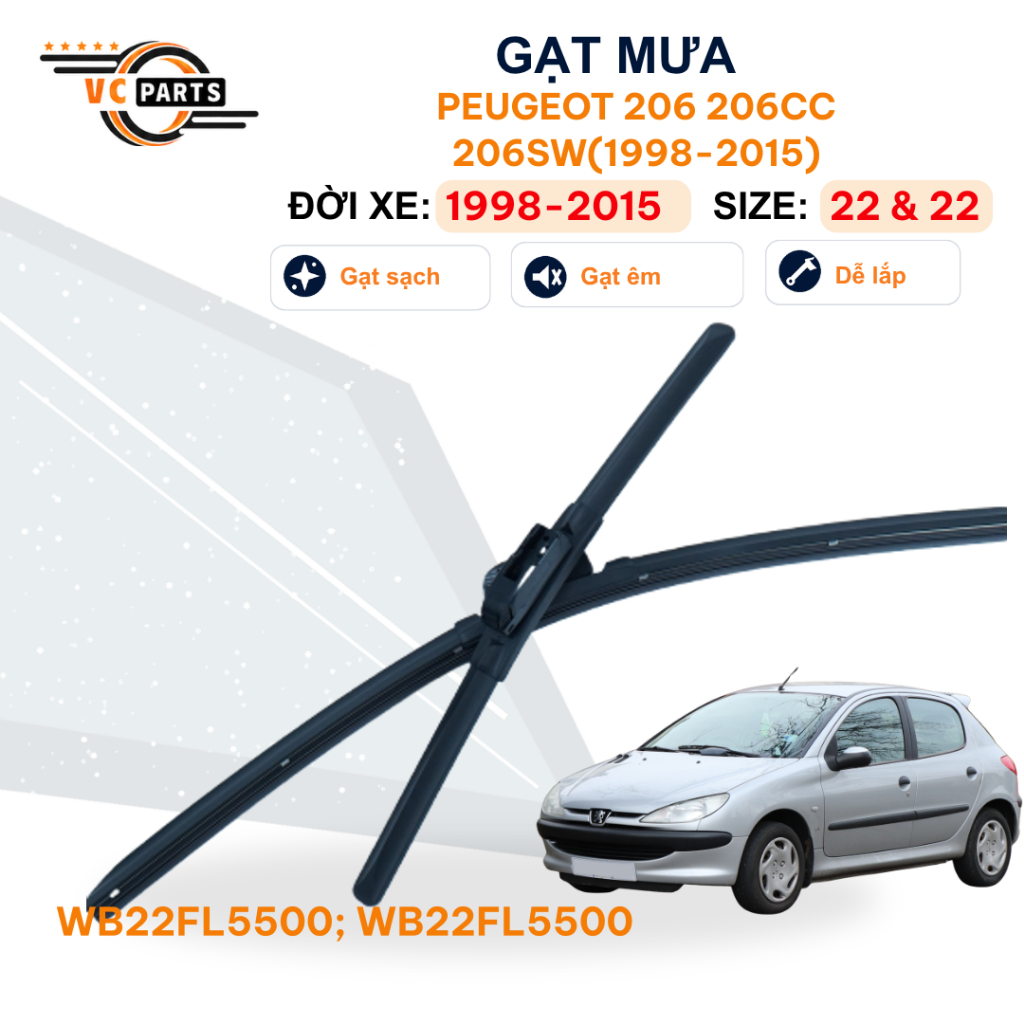 Gạt Mưa Thân Mềm SCHAEFFLER Kích Thước 22 & 22 Cho PEUGEOT 206 206CC 206SW 1998-2015