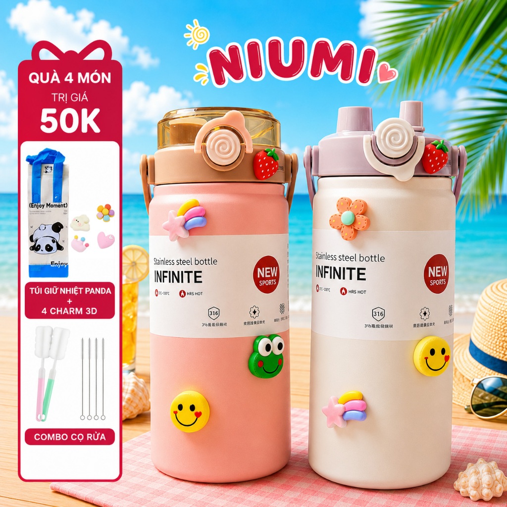 Bình giữ nhiệt Boss NIUMI dung tích 1200ml inox 316 thiết kế đơn giản, màu sắc nhẹ nhàng