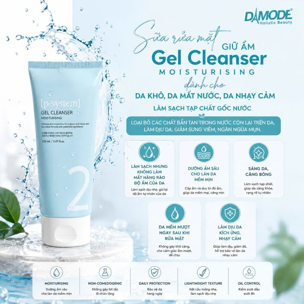 Sữa Rữa Mặt Cleanser Moisterizing P-system Damode - Cho Da Khô, Mất Nước, Nhạy Cảm