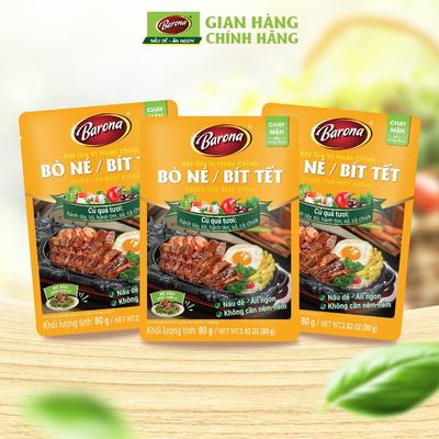 Combo 3 Gói gia vị Bò Né/ Bít Tết Barona 80g, chay mặn dùng được, ướp ngon chuẩn vị không cần nêm nếm