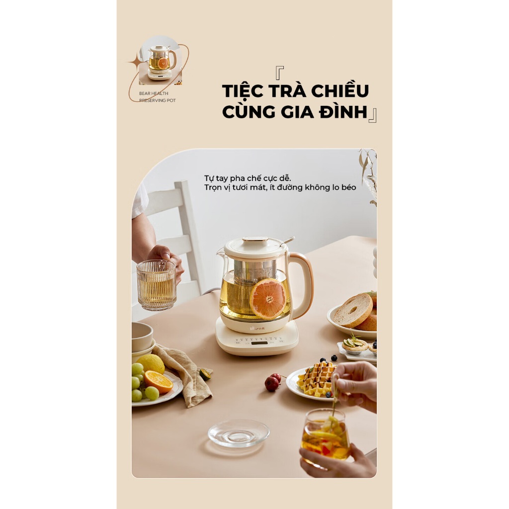 Ấm pha trà dưỡng sinh Bear YSH-E15M1 1.5L giữ nhiệt lâu, tiện lợi cho mọi gia đình