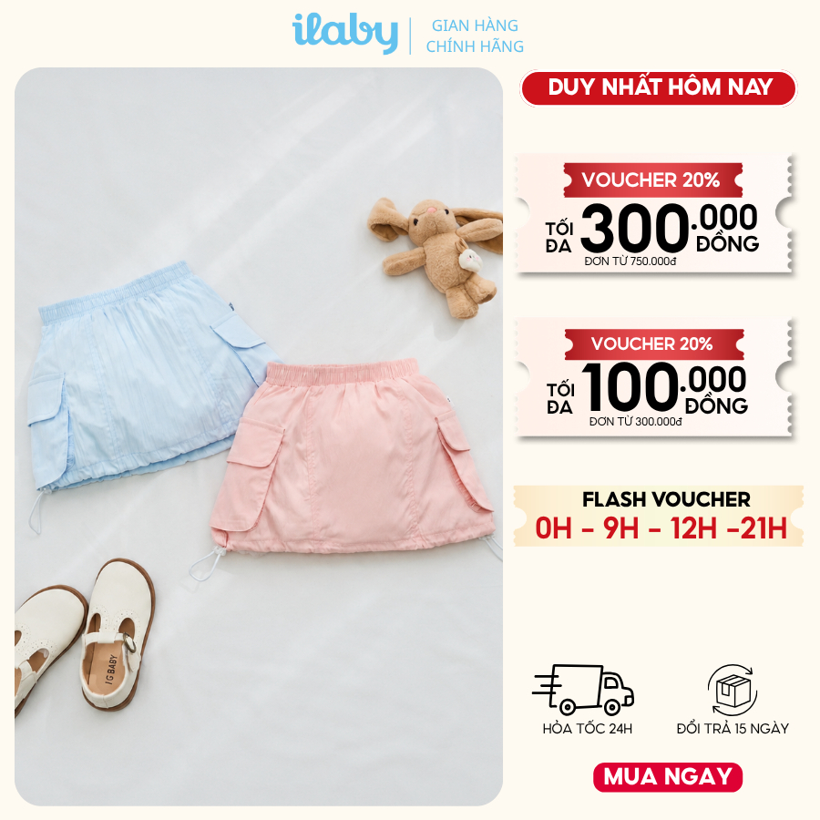 Chân váy bé gái ILABY HCM thiết kế lưng chun co giãn phối túi hộp cá tính [3854]