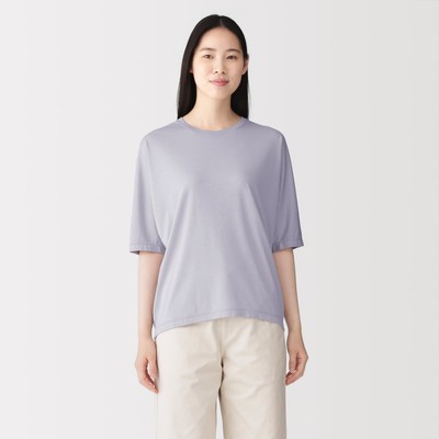 [26AW] MUJI Áo Nữ Vải Lyocell Pha Cổ Tròn Tay Lửng